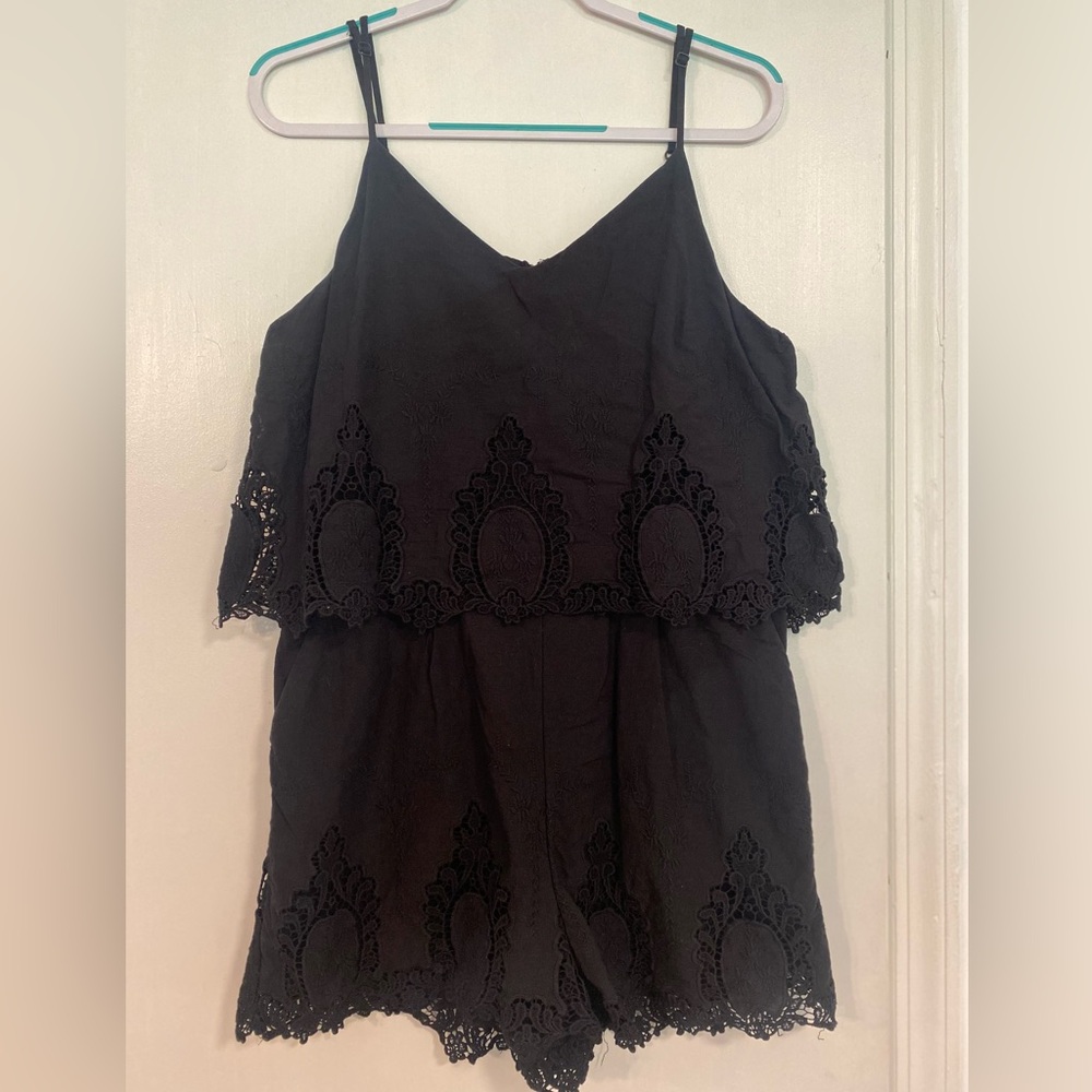 Saks Fifth Avenue Eyelet Lace Romper, Black - Size Large